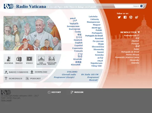 Radio Vaticana website shows multilingual content